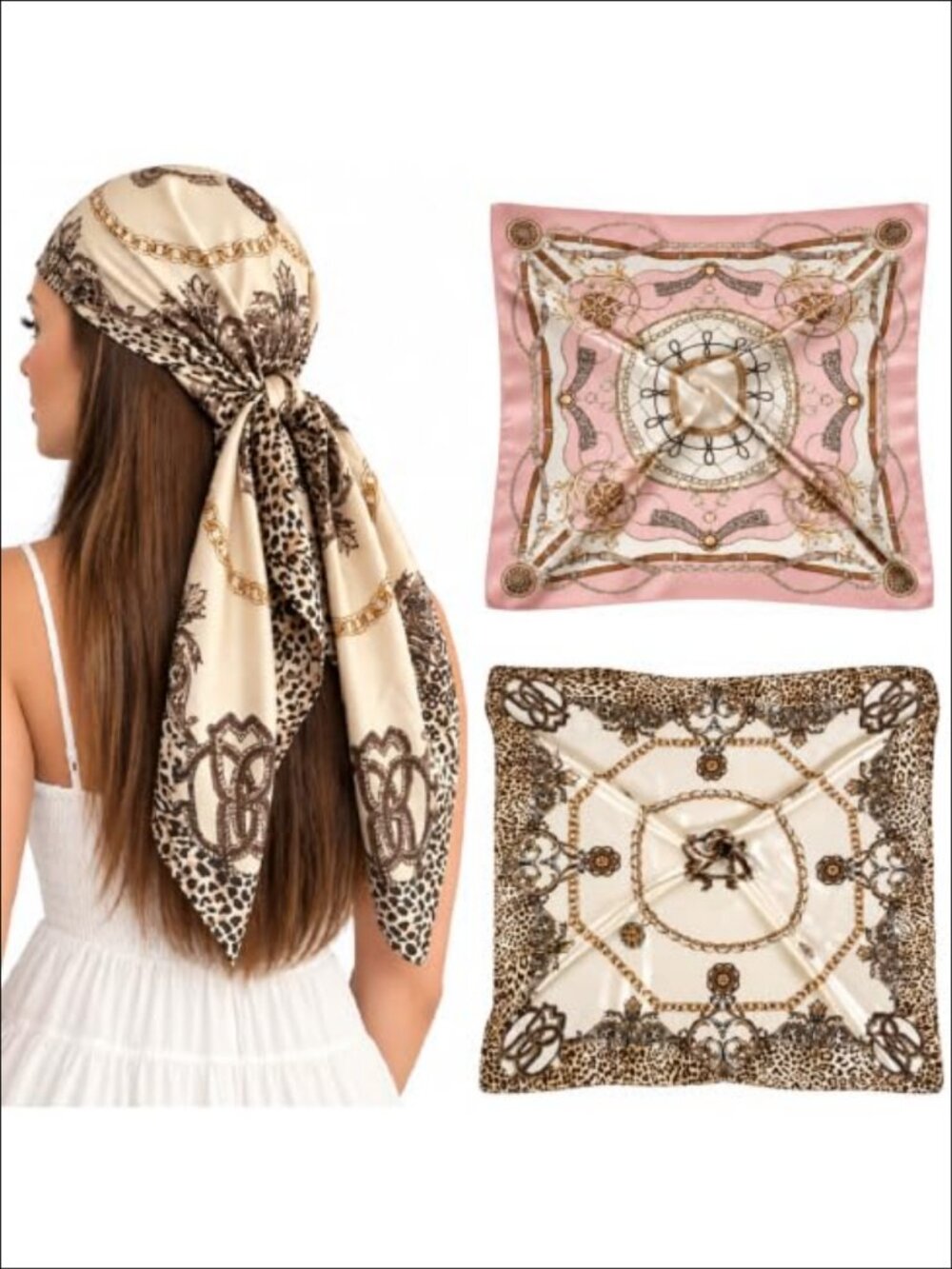 Silk Blend Head Scarf 35" Square Bandana Hair Wrap